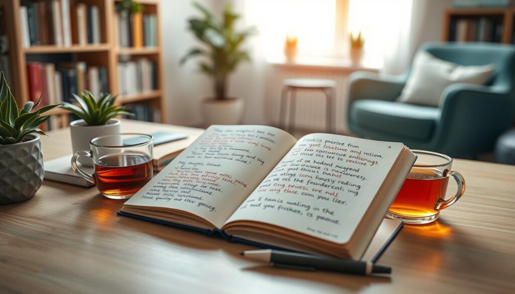 Cuaderno con pensamientos y emociones anotados para reducir ansiedad Cuaderno con pensamientos y emociones anotados para reducir ansiedad