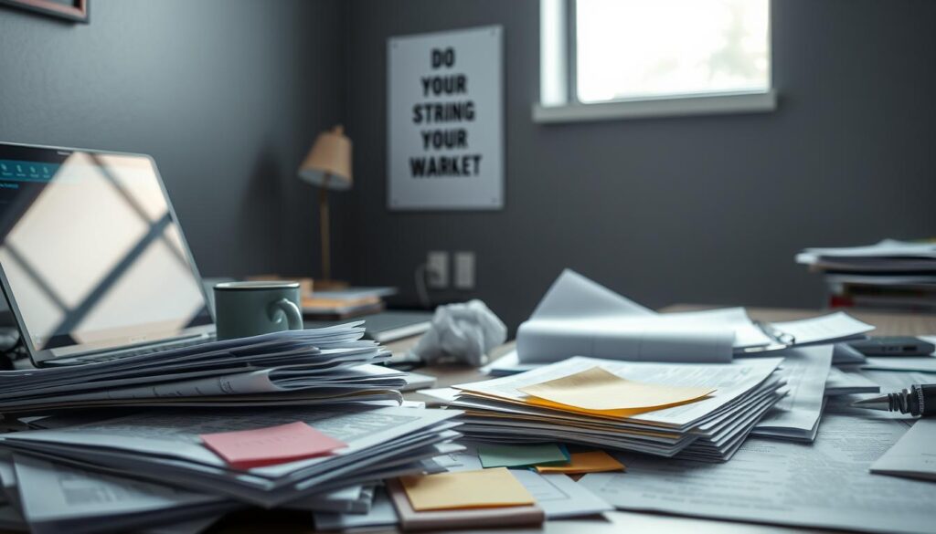 Informe pendiente y mensajes muestran la procrastinación en el trabajo Informe pendiente y mensajes muestran la procrastinación en el trabajo