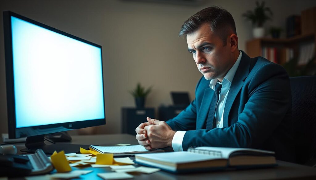 Persona observa señales de ansiedad antes de iniciar una tarea Persona observa señales de ansiedad antes de iniciar una tarea